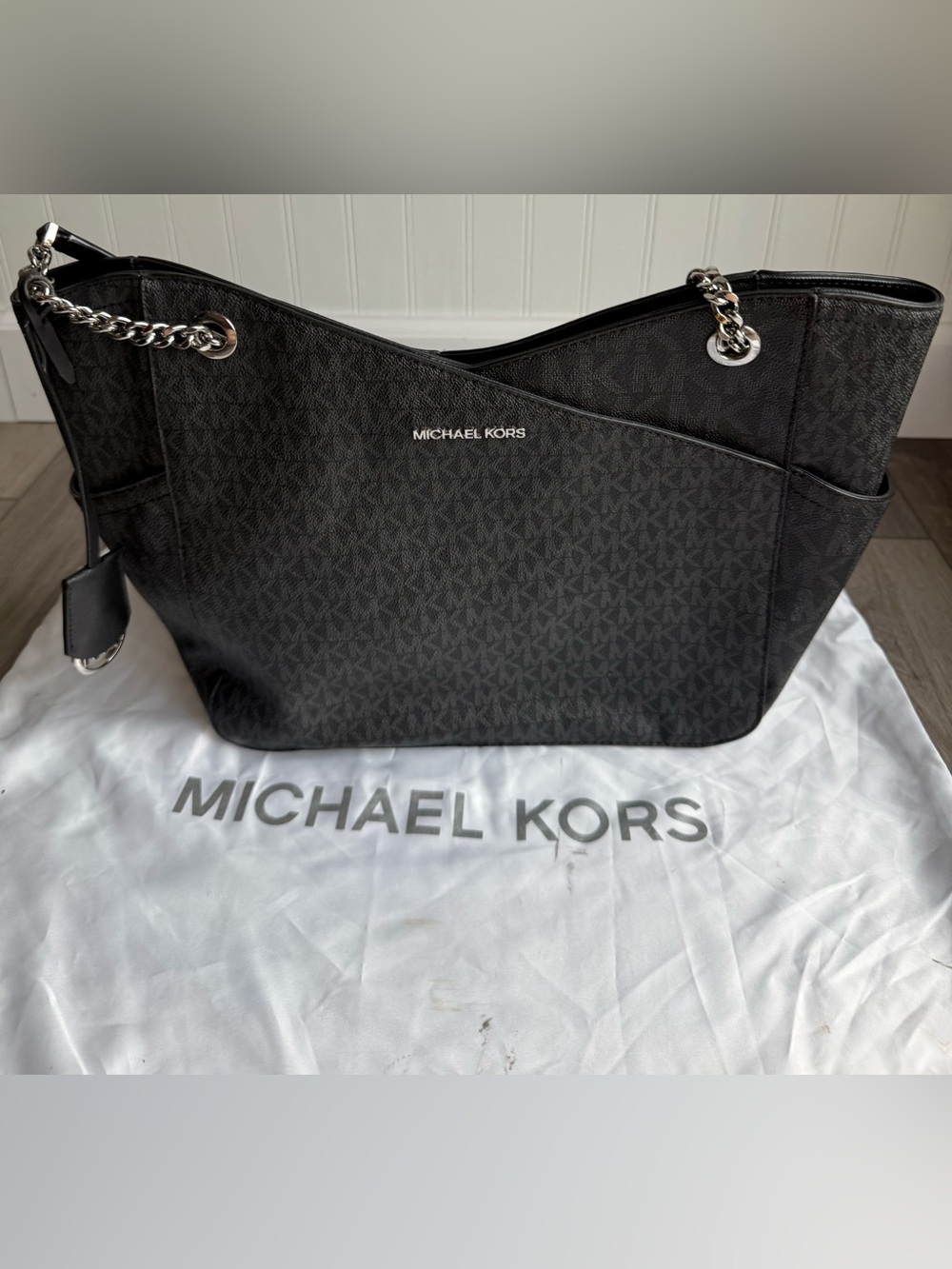 Michael Kors Black Logo-Print Chain-Handle Tote